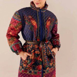 Farm Rio Mixed Patchwork Midi Reversible Puffer Jacket